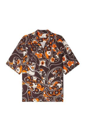 Sandro Loose-fit print shark collar shirt in Black Brown at Nordstrom, Size Xx-Large