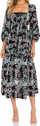 Delfi Abstract Floral Puff Sleeve Midi Dress In Multi