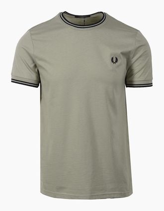 Fred Perry Mens FRED PERRY TWIN TIPPED T-SHIRT SEAGRASS/BLACK - Seagrass Black - Size: 42