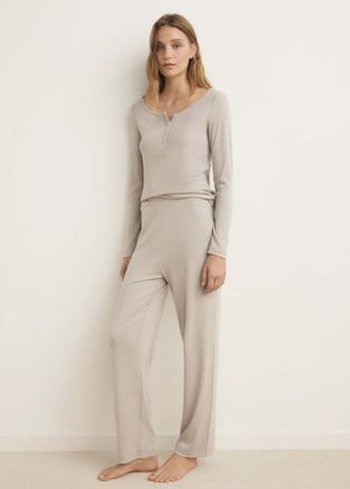 Mango Maglietta maglia coste bottoni grigio chiaro/pastello - Donna - XS - MANGO