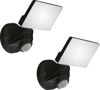 Loops 2 PACK IP44 Outdoor Wall Light & PIR Sensor Black Plastic 13W LED Lamp