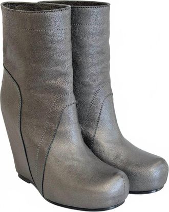 Rick Owens Womens Mid Wedge Boot In Silver