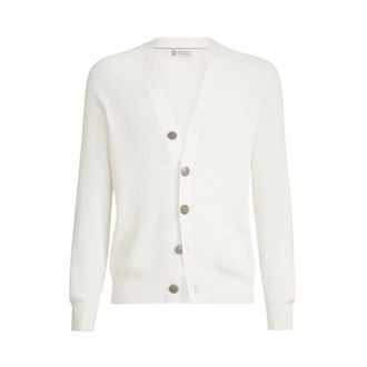 Brunello Cucinelli Brunello Cucinelli, Cardigans, male, White, Size: XL English Rib Raglan Cardigan