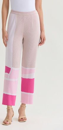 Ming Wang Soft Knit Straight-Leg Colorblock Ankle Pants in Carmine Rose/pink at Nordstrom, Size X-Large