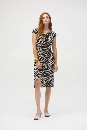 Joseph Ribkoff Animal Print Cowl Neck Sheath Dress In Beige/black