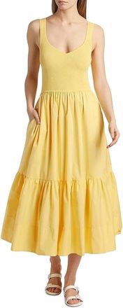 Tanya Taylor Josephina Mixed Media Midi Dress In Lemon Meringue