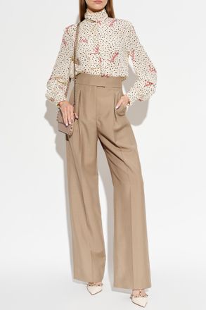 Valentino Garavani Silk Blouse With Decorative Tie At The Neckline, Womens, Cream