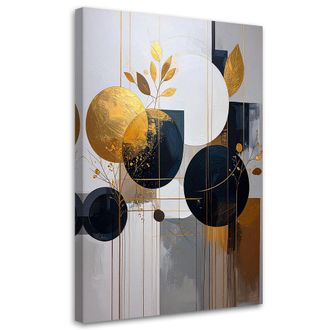 Feeby Cuadro En Lienzo, Abstracci&oacute;n: C&iacute;rculos Y Hojas En Beige Y Dorado, 80x120