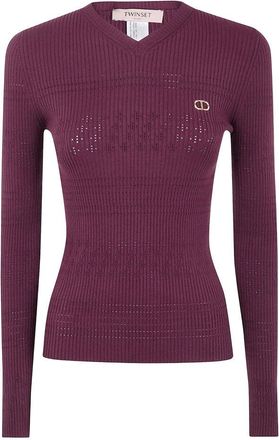 Twin-Set Ribbed Knit Sweater with Subtle Perforated Detailing
