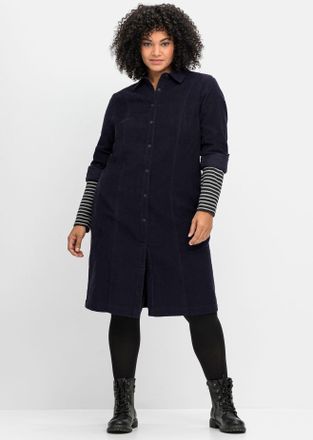 Sheego Blusenkleid SHEEGO Cord-Kleid, Damen, Gr. 40, Normalgr&ouml;ssen, blau (tiefblau), 100% Baumwolle, unifarben, knielang, V-Ausschnitt, Kleider Blusenkleid