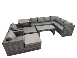 Fimous Garden Furniture Set with 2 Chairs 2 Big Stools Side Table Dark Grey