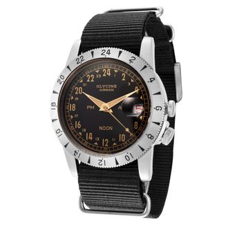 Glycine Airman Vintage Noon Automatic Black Dial Mens Watch GL0377