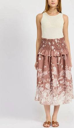 En Saison Monet Midi Skirt Womens Ginger Off White Floral Smocked PALL132