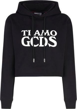 GCDS Ti Amo Crop Hoodie - Dames - Hoodies - Zwart - M - Katoen - Hoodies & sweatvesten