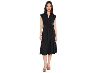 Calvin Klein Cap Sleeve Gauze Self Tie Midi Dress Womens Dress Black : 10, Polyester/Spandex