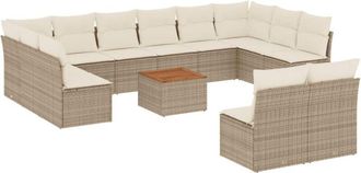 vidaXL Set Sof&aacute;s De Jard&iacute;n Con Cojines 13 Pzas Rat&aacute;n Sint&eacute;tico Beige Vidaxl