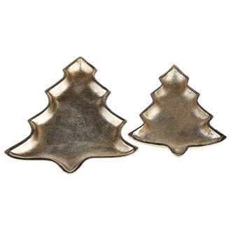 Beliani Conjunto De 2 Bandejas De Metal Dorado &Aacute;rbol De Navidad Joyas Anillos Durian