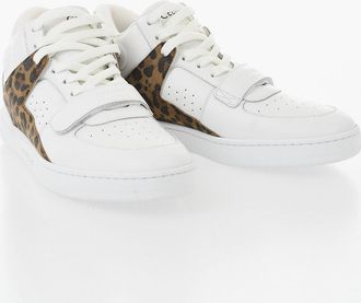 Celine Leather High-Top Sneakers with Animal-Print Detail Celine