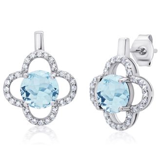 MAX + STONE Sterling Silver Clover Gemstone Stud Earrings with with White Topaz Accent
