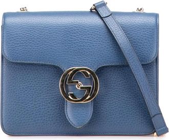 Gucci Pre-owned Cross Body Bags, female, Blue, Size: ONE SIZE Pre-owned Leather Shoulder Bag with Adjustable Strap and Flap Closure