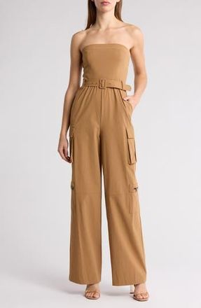 Alice & Olivia Sachiko Strapless Cargo Jumpsuit in Tan at Nordstrom Rack, Size 14