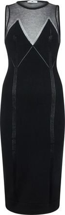 Elisabetta Franchi Gebreide Jurk met Transparante Details - Dames - Kleedjes - Zwart - L - Katoen - Kleedjes