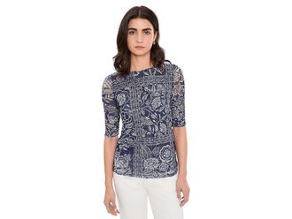 Johnny Was Ruched Sleeve Mesh Top Womens Clothing Vaelis : 2XL, Polyester/Spandex