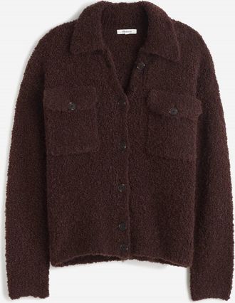 Madewell Womens Boucle Knit Sweater Jacket In Dark Carob