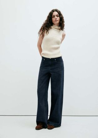 Mango Jeans wide leg a quadri blu - Donna - 36 - MANGO