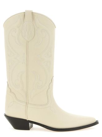 Sonora White Embroidered Slip On Boots