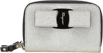 Ferragamo Silver Black Canvas Leather Coin Purse/Coin Case (Pre-Owned)