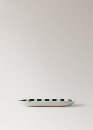 Mango Vassoio bagno ceramica righe dipinte verde scuro - Home - Taglia unica - MANGO HOME