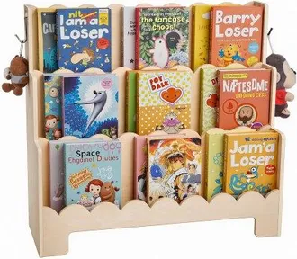 OEM Estanter&iacute;a Montessori, Librer&iacute;a Infantil 75 X 27 X 70 Cm De 3 Niveles Con Borde Festoneado, Estanter&iacute;a Frontal Con Ganchos Dobles Para Guarder&iacute;a, Pree