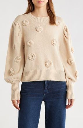 Farm Rio 3D Crochet Flower Crewneck Sweater in Sand at Nordstrom Rack, Size Large