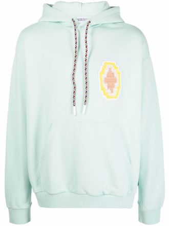 Marcelo Burlon macram&eacute; Cross patch hoodie - men - Organic Cotton/Polyester - M - Blue