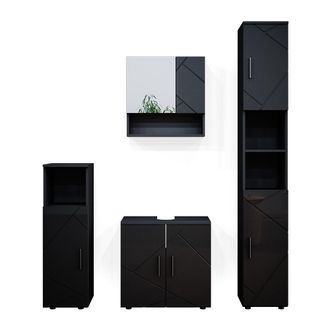 Vicco Conjunto De Muebles De Ba&ntilde;o Irma, Antracita Alto Brillo, 4 Partes, Con Armario Alto