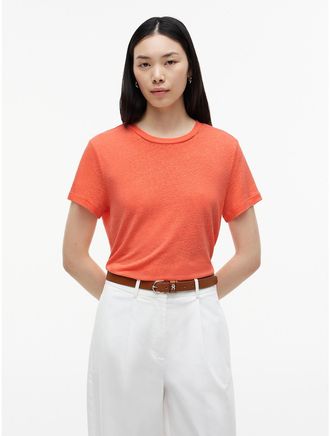 Tommy Hilfiger Womens Linen-Blend Crewneck T-Shirt - Pink - XXL