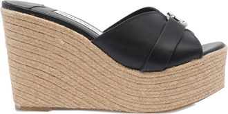 Jimmy Choo London 100 mm leren espadrilles met sleehak - Zwart