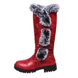 Generic Boots For Women Chunky Sole Round Toe PU Leather with Buckle Mid Calf Snow Boots Elegant Stylish Casual Shoes Comfortable Autumn Winter size 5.5