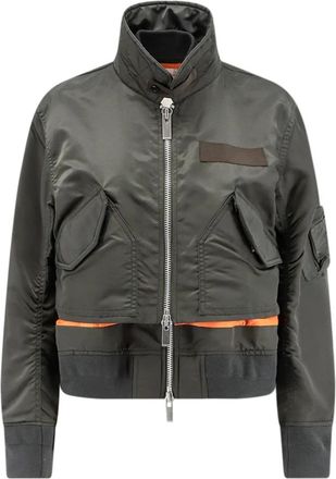 sacai Cropped Nylon Jas - Dames - Zomerjassen - Groen - L - Nylon - Jassen