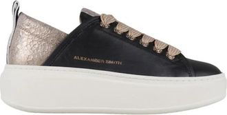 Alexander Smith Wembley Alta Donna in zwart leer en beige gelamineerde crackl&egrave; leren hak - Dames - Sneakers - Zwart - 38 EU - Leer - Schoenen