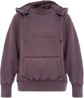 Maison Margiela Hoodie met Omgekeerd Logo en Capuchon - Dames - Hoodies - Paars - S - Katoen - Hoodies & sweatvesten