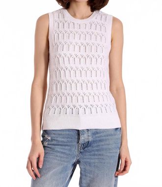 Minnie Rose Pointelle Cotton Cashmere Sleeveless Top In White