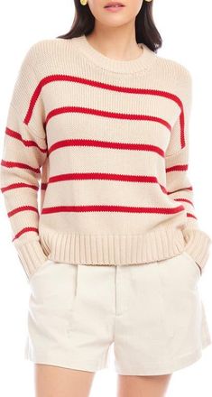 Fifteen Twenty Luca Stripe Crewneck Sweater in Beige/Red Stripe at Nordstrom, Size Medium