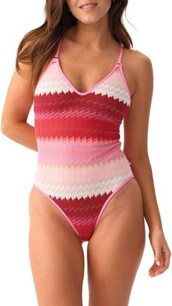 PQ Swim Margot Metallic Open Back One-Piece Swimsuit in Scarlet at Nordstrom, Size Medium