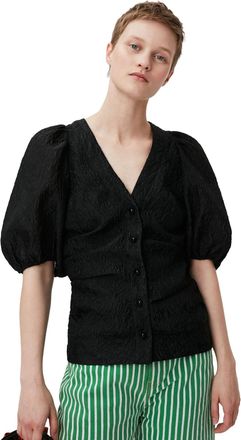 Ganni Balloon Sleeve/Short Sleeve Jacquard V-neck Blouse in Black Size 4 Womens
