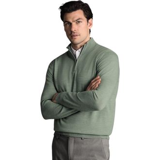 CHARLES TYRWHITT Merino Zip Neck Long Sleeve Sweater in Aqua Green at Nordstrom, Size Xxx-Large