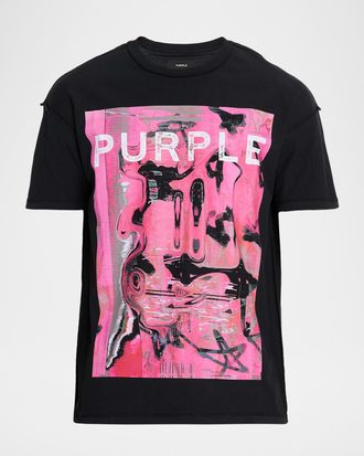 Purple Mens Displaced Logo Cotton T-Shirt