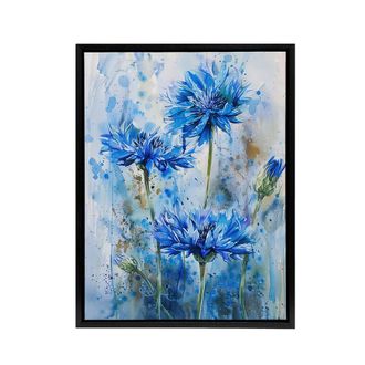 Artery8 Cornflowers Flower Watercolour Framed Canvas Wall Art Print in Blue | Size: W24 x H32