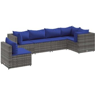 vidaXL Set De Muebles De Jard&iacute;n 6 Pzas Y Cojines Rat&aacute;n Sint&eacute;tico Gris Vidaxl
